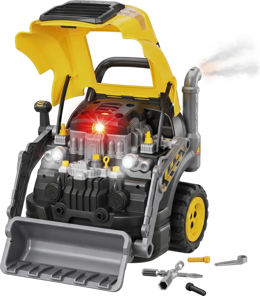 AIYAPLAY Atelier Excavator Jucărie pentru Copii cu Motor, 68 Accesorii, Efect Abur și Sunete, 46x41x47 cm, Galben | Aosom Romania