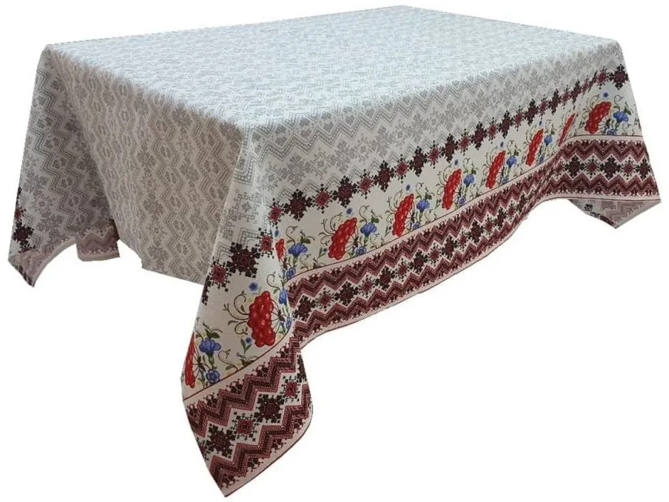 Fata de masa pentru living si bucatarie CASA GINO , cu motive traditionale, bumbac 100%, 160X150 cm, masa 6 persoane, model Coacaze