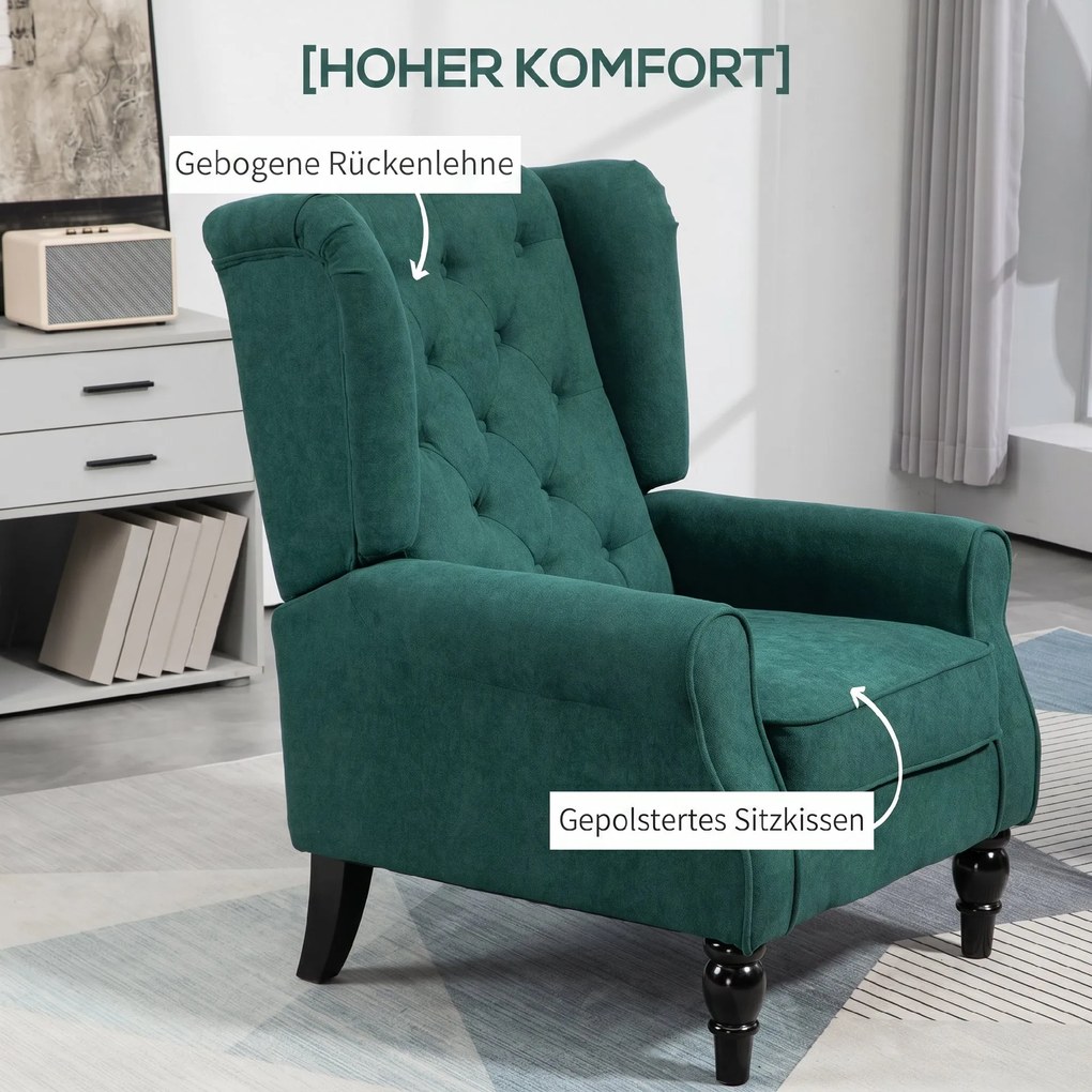HOMCOM Scaun Accent Clasic cu Picioare de Lemn, Verde închis | Aosom Romania