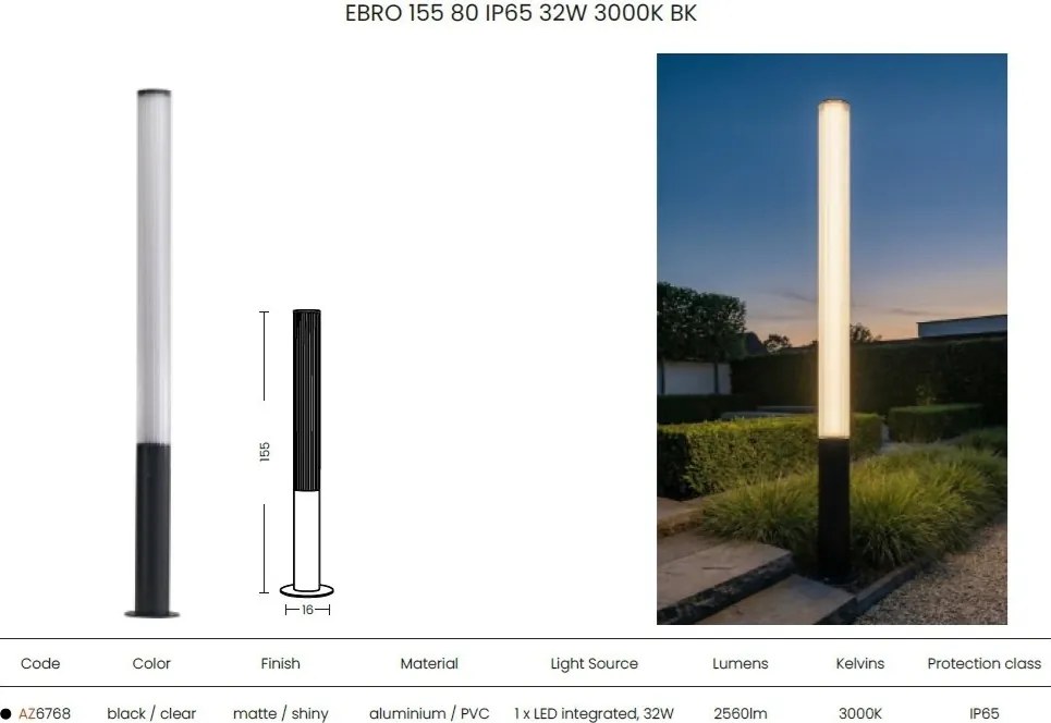 Stalp LED iluminat exterior IP65 EBRO H-155cm