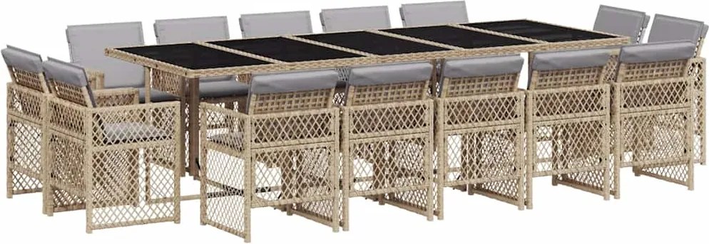 vidaXL Set mobilier grădină cu perne, 15 piese, bej combinat poliratan