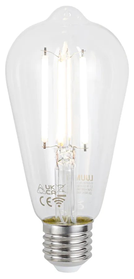 Lampă de perete inteligentă neagră cu sticlă fumurie, incl. WiFi ST64 - Laura