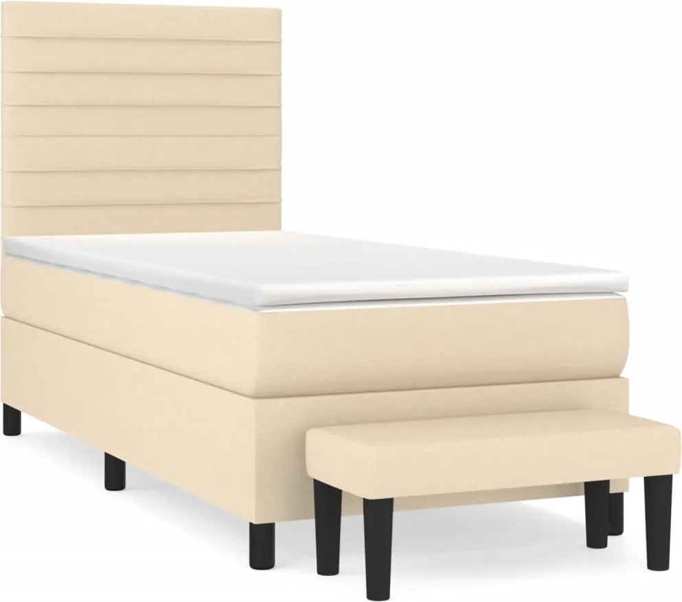 vidaXL Pat box spring cu saltea, crem, 90x200 cm, textil