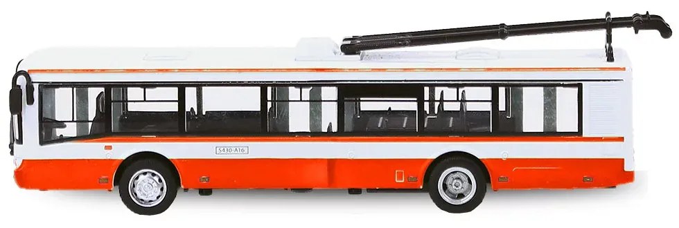 Troleibus metalic, 16 cm, roșu - cu tragere