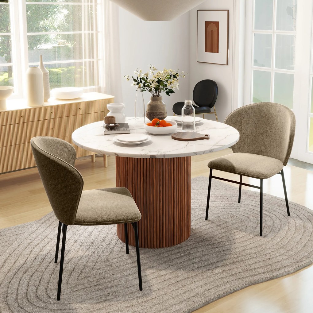 HOMCOM Set de 2 scaune, cu șezut capitonat din material textil, aspect de in, picioare din oțel stabile, design modern, maro deschis | Aosom Romania