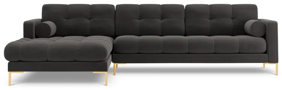 Colțar tapițat Bali, Gri închis/5 locuri/picioare gold/partea stângă/ L293 x l185 x h75