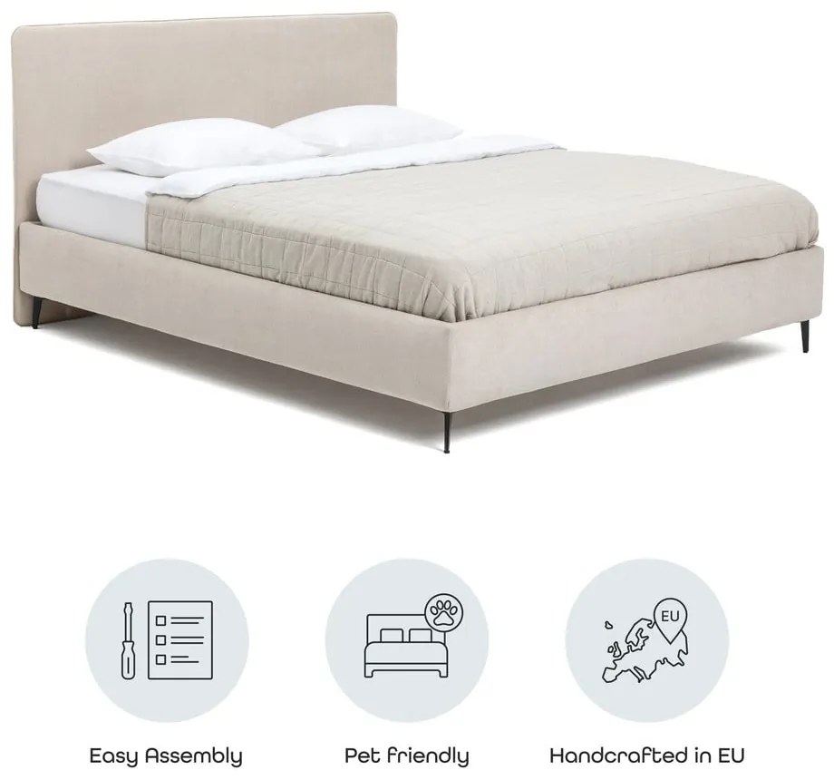 Pat matrimonial bej tapițat cu somieră 180x200 cm Noira Slim – Bonami Selection