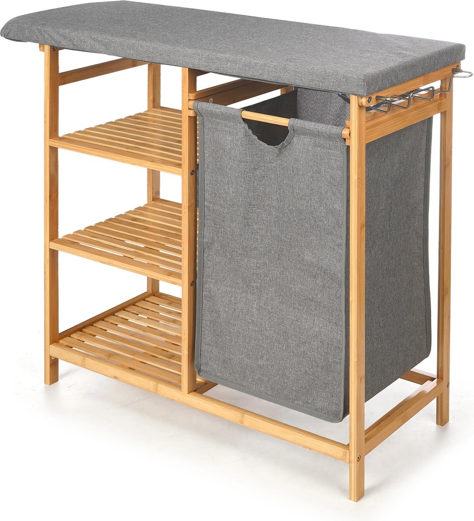Comodă din bambus cu masă de călcat și coș de rufe BAMY, 111 x 34 x 82 cm