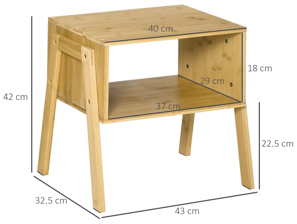 Noptiera Multifunctionala din Bambus HOMCOM, Design Deschis, Natural 43x32.5x42cm | AOSOM RO