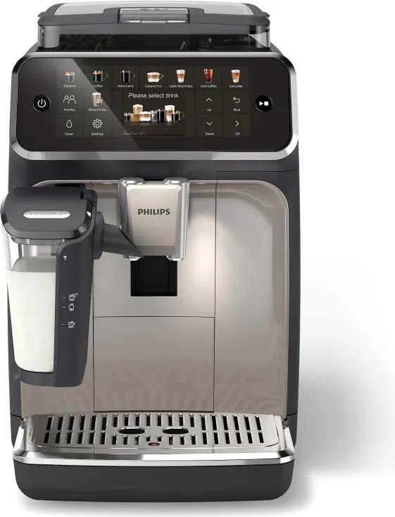 Mașină de cafea Philips EP5547/90 LatteGo, 1500 W, 15 bari, 1,8 l, 20 de băuturi, râșniță ceramică cu 12 trepte, ecran TFT, AquaClean, SilentBrew, AromaExtract, ExtraShot, Negru/Bej