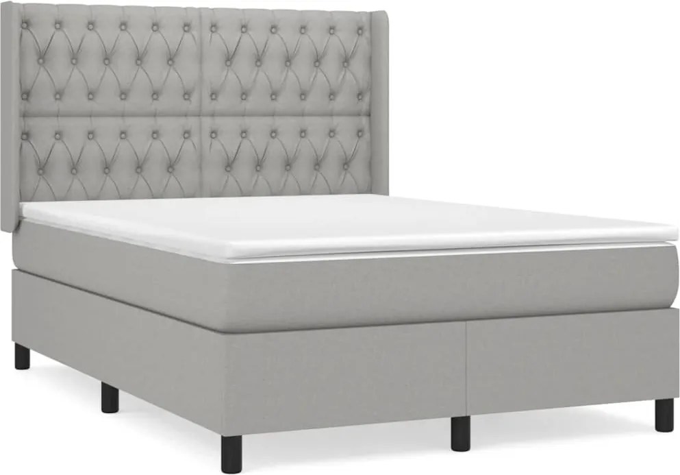 vidaXL Pat box spring cu saltea, gri deschis, 140x190 cm, textil