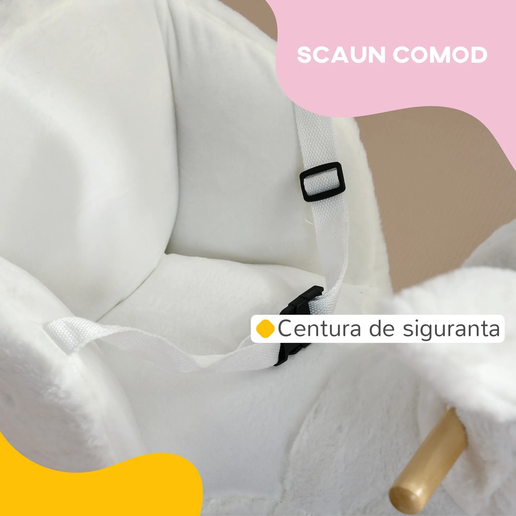 HOMCOM Calut Balansoar Iepure pentru Copii, Scaun de Pluș cu Ham de Siguranță, Alb, 60x33x50cm | Aosom Romania
