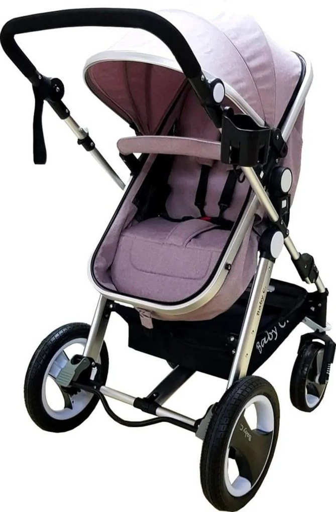 Carucior nou nascuti 2 in 1 Baby Care™ PRO S535, Cadru Aluminiu, roti din cauciuc plin,landou reversibil, Spatar reglabil in 3 trepte, Gri
