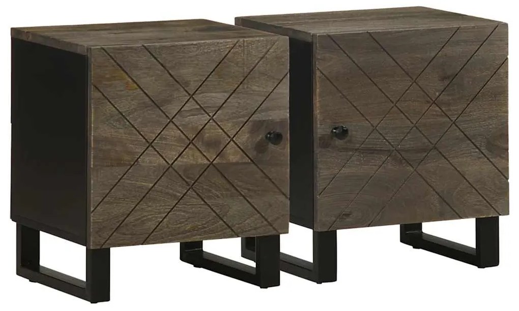 vidaXL Noptiere, 2 buc., negru, 40x33x46 cm, lemn masiv de mango