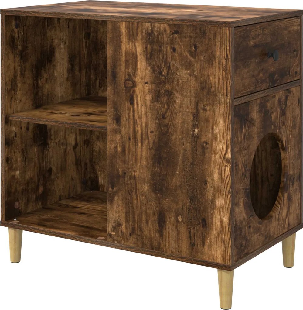 vidaXL Casa pentru pisici Stejar fumuriu 72 x 42.5 x 70 cm