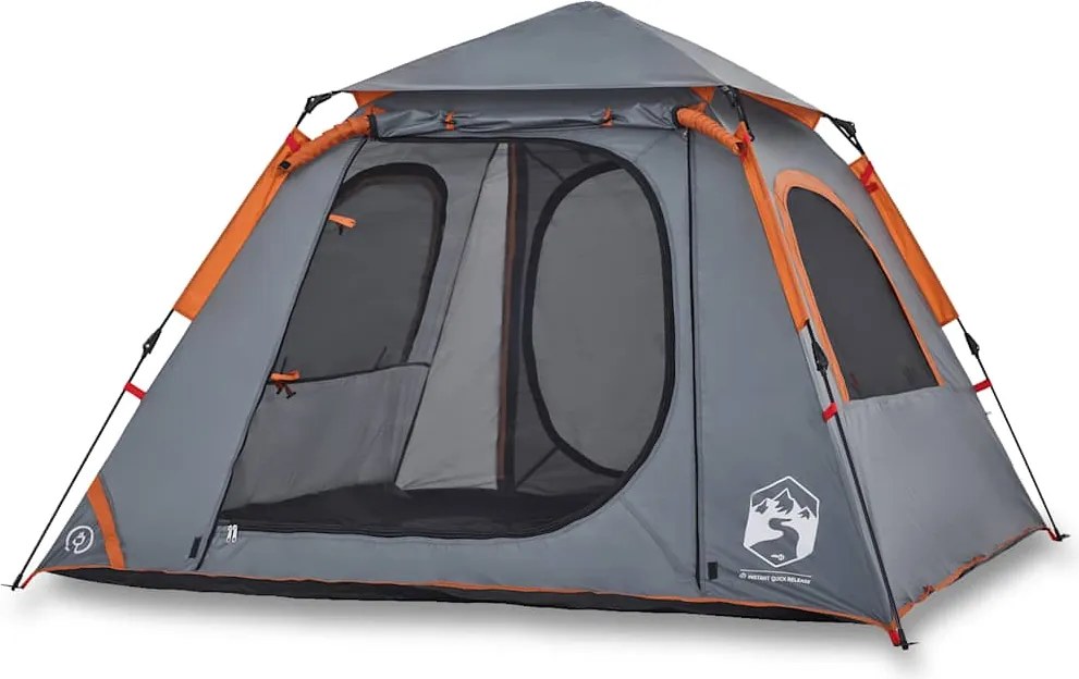 vidaXL Cort camping cupolă 4 persoane, gri/portocaliu, setare rapidă