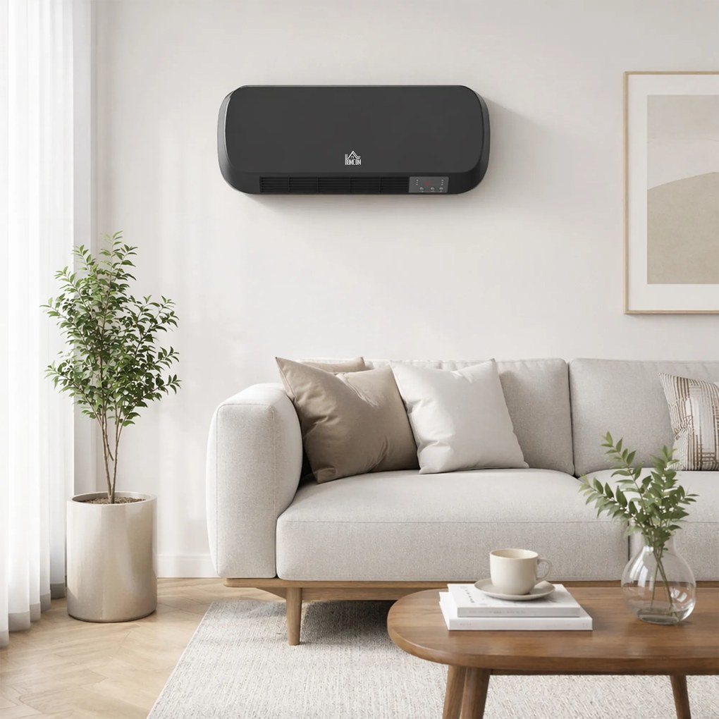 HOMCOM Aerotermă Electrică de Perete cu Telecomandă și Timer 12h, Negru | Aosom Romania