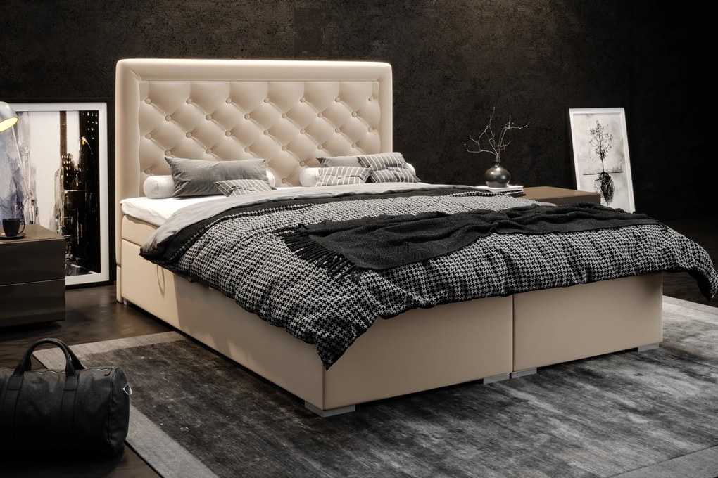 Pat matrimonial Boxspring 160 cm Gllamy (bej) (cu sp. depozitare). 1020294