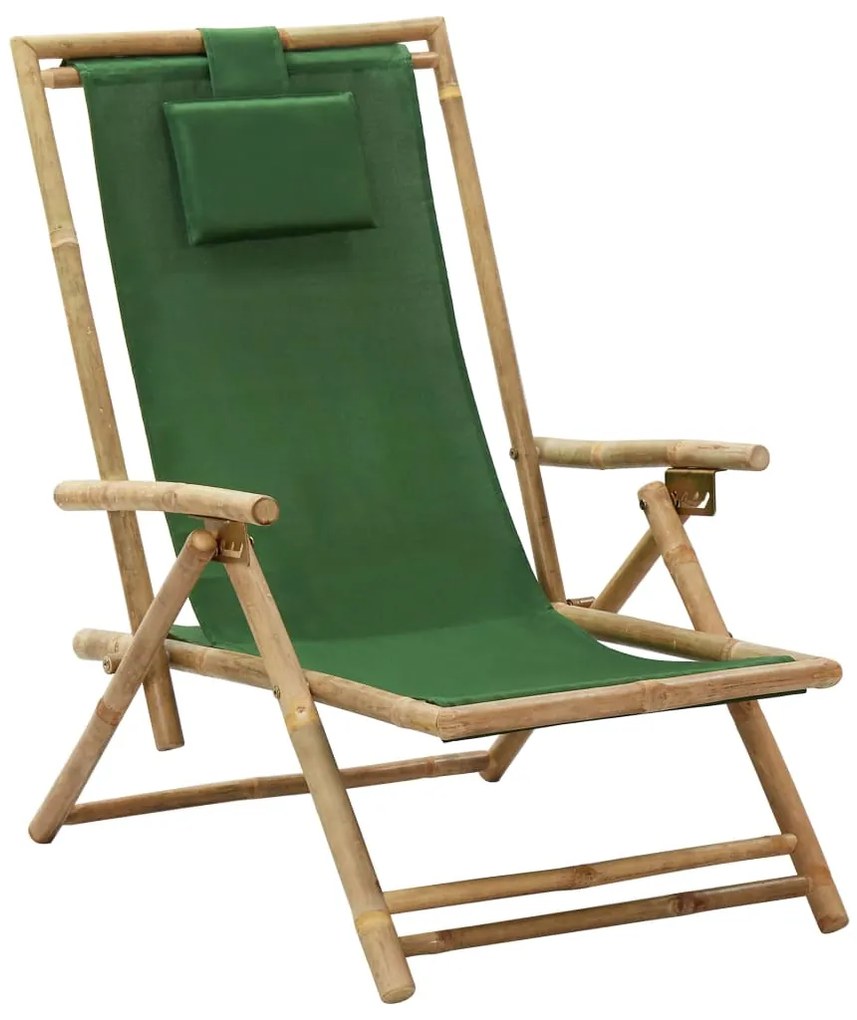 vidaXL Scaun rabatabil de relaxare, verde, bambus &amp; țesătură