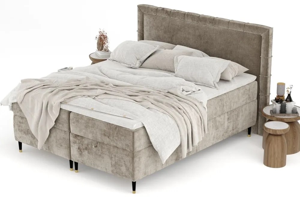 Pat boxspring bej cu spațiu de depozitare 180x200 cm Voyage – Maison de Rêve
