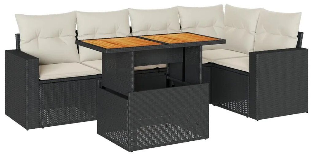 3327038 vidaXL Set mobilier de grădină cu perne, 6 piese, negru, poliratan