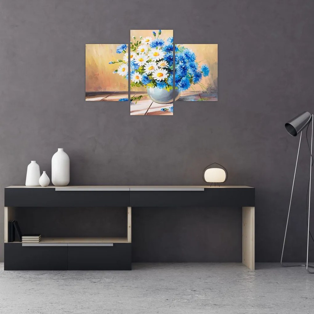 Tablou pictat cu vaza și flori (90x60 cm)