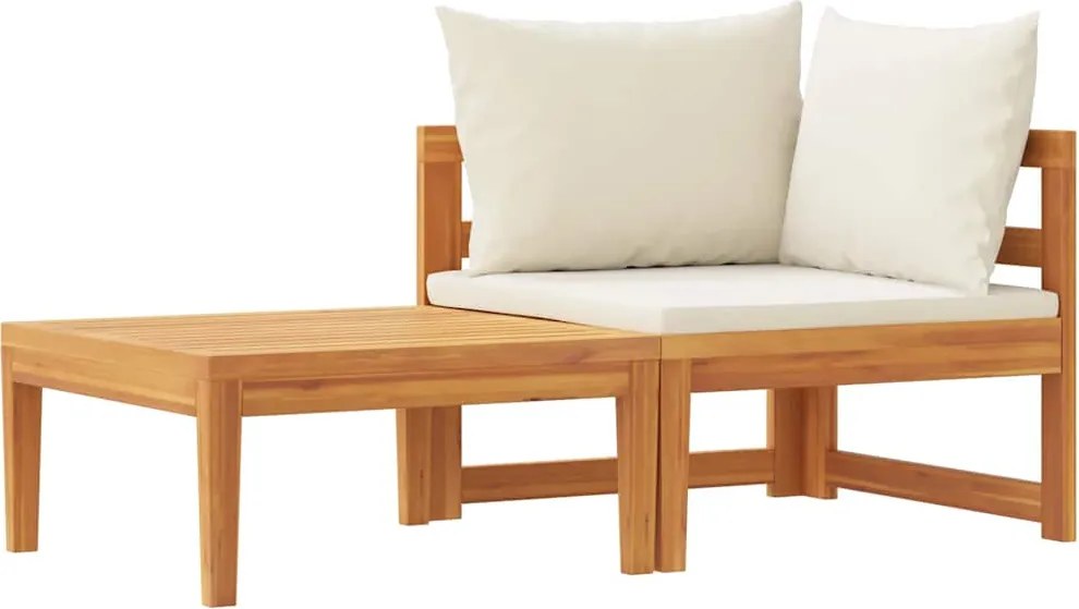 vidaXL Set mobilier grădină perne alb/crem, 2 piese, lemn masiv acacia