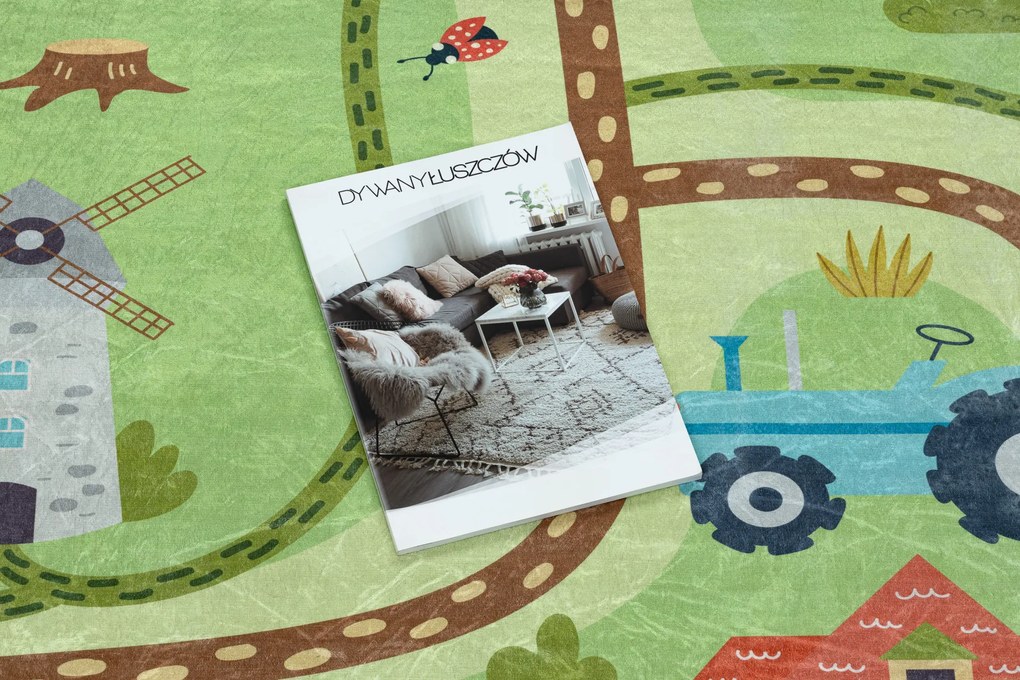 BAMBINO 50200 covor lavabil Sat, străzi pentru copii anti-alunecare - verde / maro