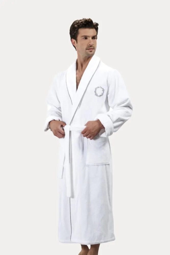 Halat pentru bărbați SEHZADE XL Alb crem - broderie auriu