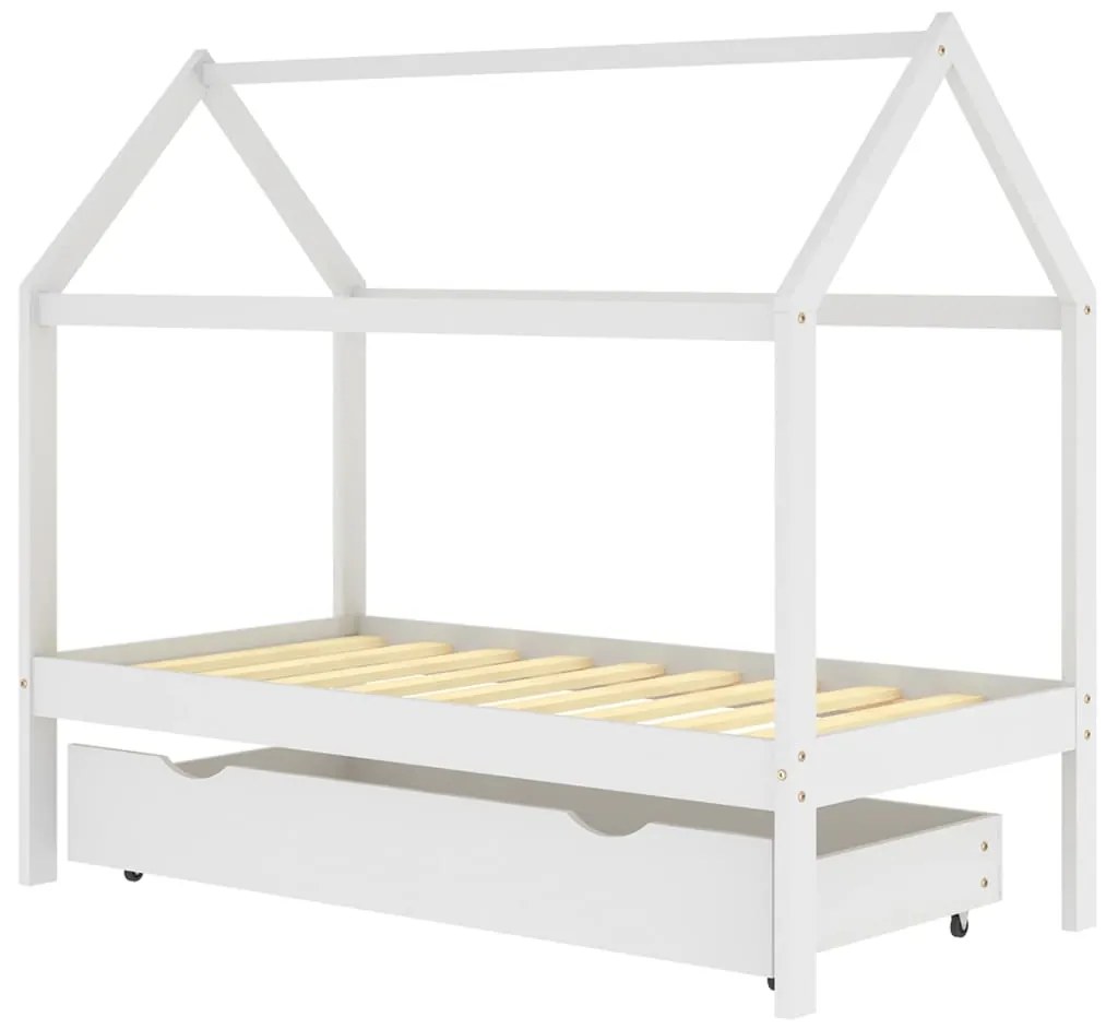 322140 vidaXL Cadru pat de copii cu un sertar, alb, 80x160 cm, lemn masiv pin