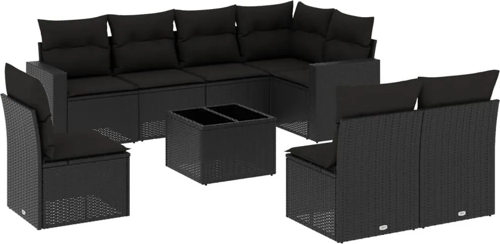 vidaXL Set mobilier de grădină cu perne, 9 piese, negru, poliratan