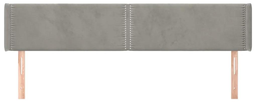 Tablie de pat cu aripioare gri deschis 163x16x78 88 cm catifea 1, Gri deschis, 163 x 16 x 78 88 cm