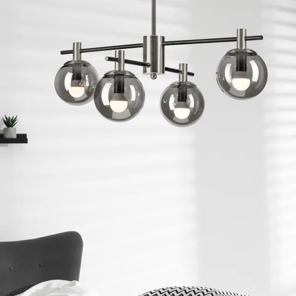 Lustră pe tijă LILOU 4xE14/5W/230V crom mat/fumuriu