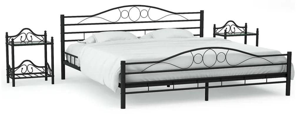 276028 vidaXL Cadru de pat cu 2 noptiere, negru, 160 x 200 cm, metal