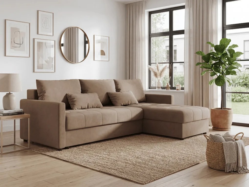 Coltar extensibil de colt VENORIA, bej, reversibil, 220x143 cm + 2 perne GRATUIT