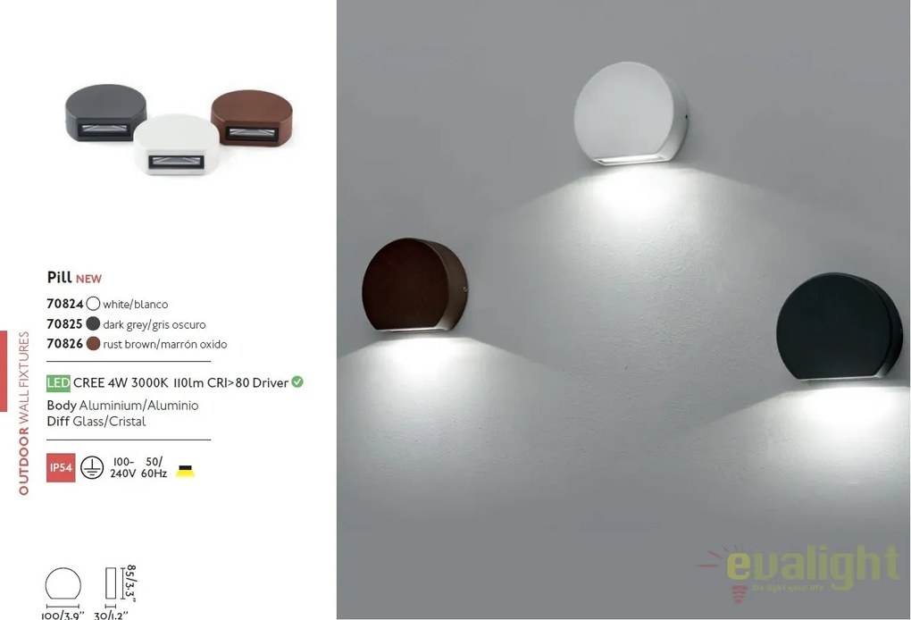 Aplica perete LED de exterior stil modern IP54 PILL maro 70826