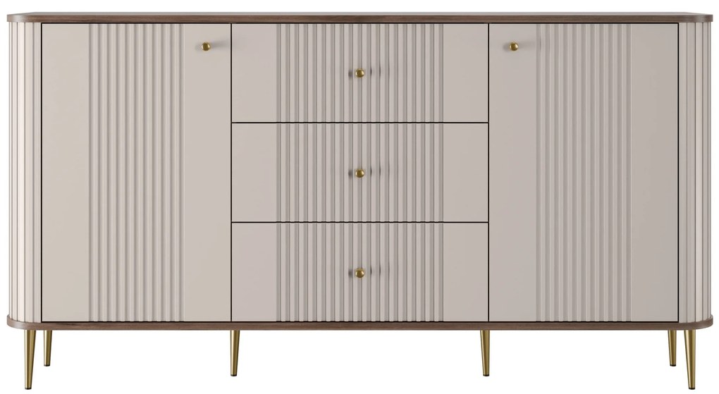 Comodă cu sertare Vesper 160 cm pe picioare - cașmir / nuc / picioare aurii