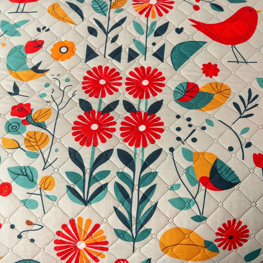 Cuvertura de pat cu model RETRO PASARE colorata Dimensiune: 220 x 240 cm