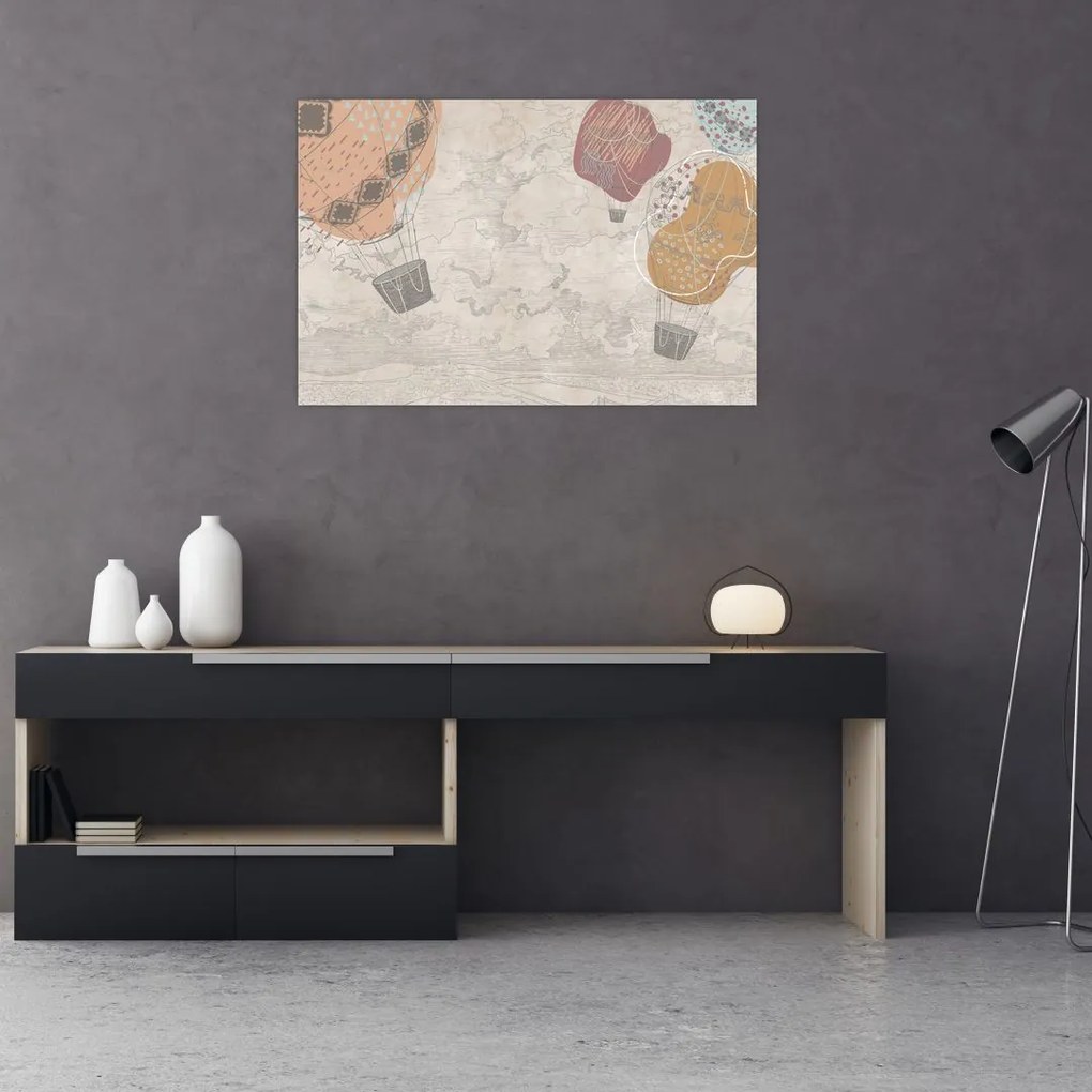 Tablou - Baloane deasupra orașului, nuanțe reci (90x60 cm)