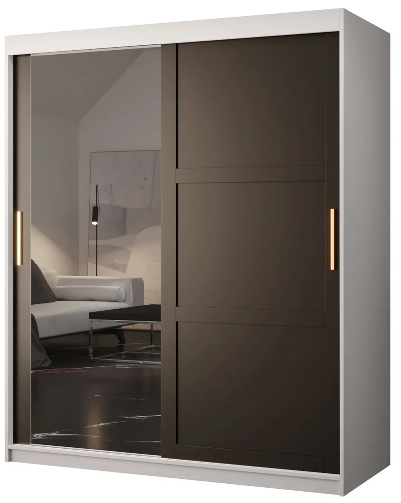 Dulap de haine Riven 2 150 (alb mat + negru mat) (cu oglindă). 1064174