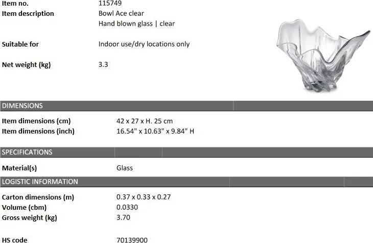 Bol/ Obiect decorativ LUX Ace, transparent 115749 HZ