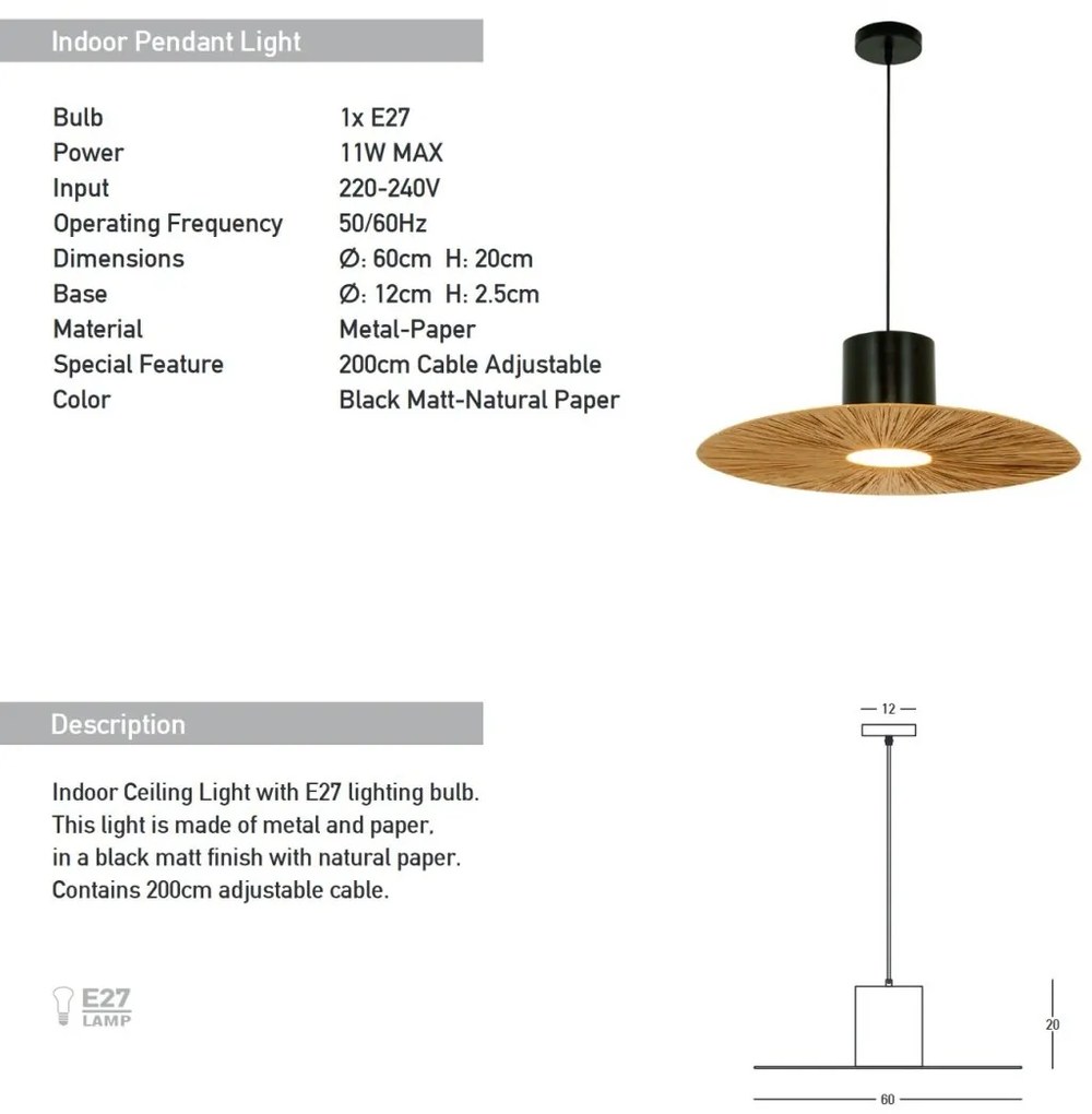 Lustra/pendul design decorativ natural Paper D-60cm