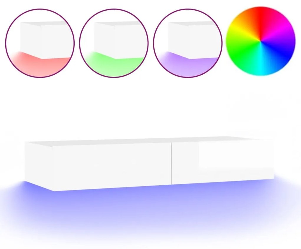 832878 vidaXL Comodă TV cu lumini LED, alb extralucios, 90x35x15,5 cm