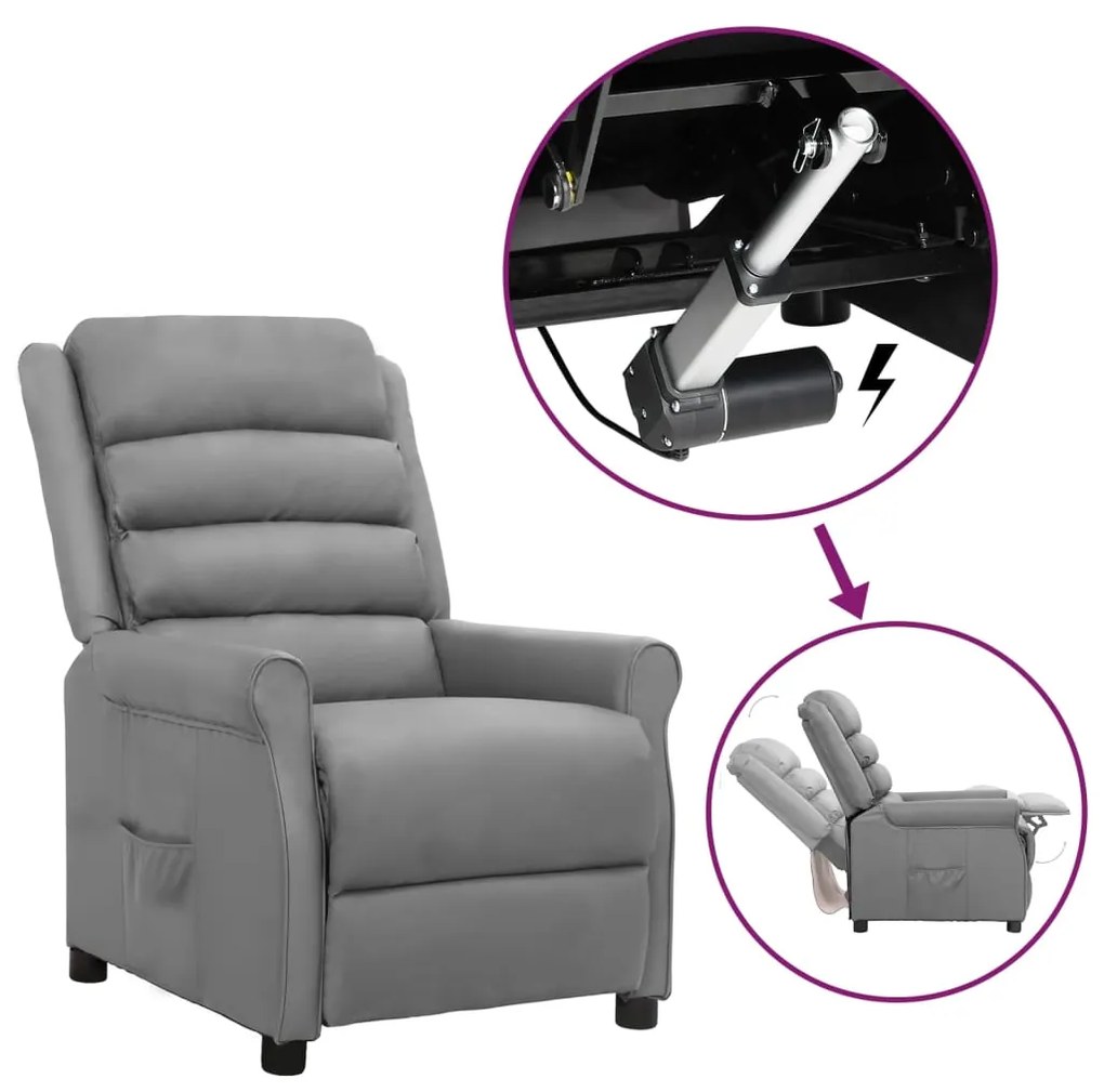3093201 vidaXL Scaun rabatabil cu ridicare, gri, piele ecologică