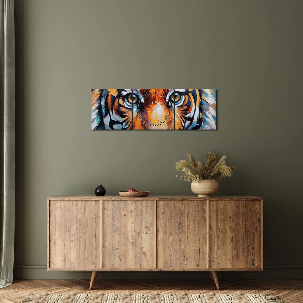 Tablou - Vedere a unui tigru, pictură (cu ceas) (90x30 cm)