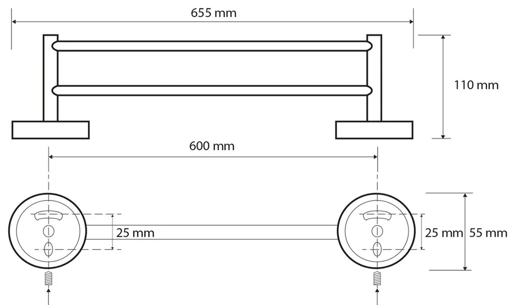 SAPHO XR423 X-Round E suport dublu pentru prosoape65 cm, argintiu