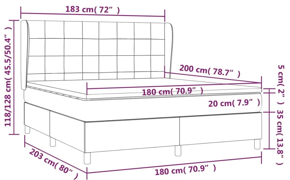 Pat box spring cu saltea, gri inchis, 180x200 cm, textil Morke gra, 180 x 200 cm, Cu blocuri patrate