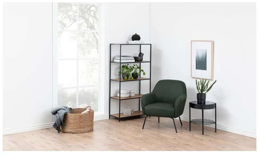 Bibliotecă neagră/în culoare naturală cu aspect de lemn de stejar 77x150 cm Seaford – Actona