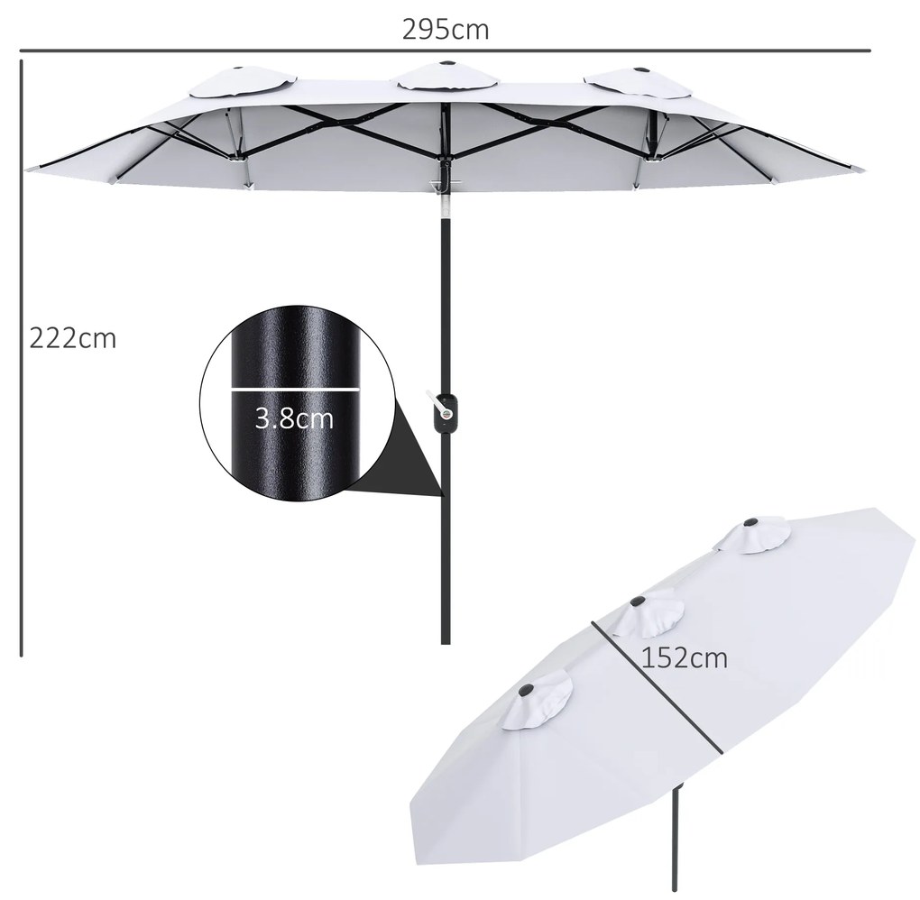 Outsunny Umbrelă Dublă de Grădină, Copertină Ventilată, 12 Nervuri, 295x152x222cm, Alb | Aosom Romania