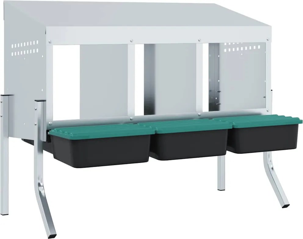 vidaXL Cuib pentru găini cu 3 compartimente și picioare, oțel galvanizat